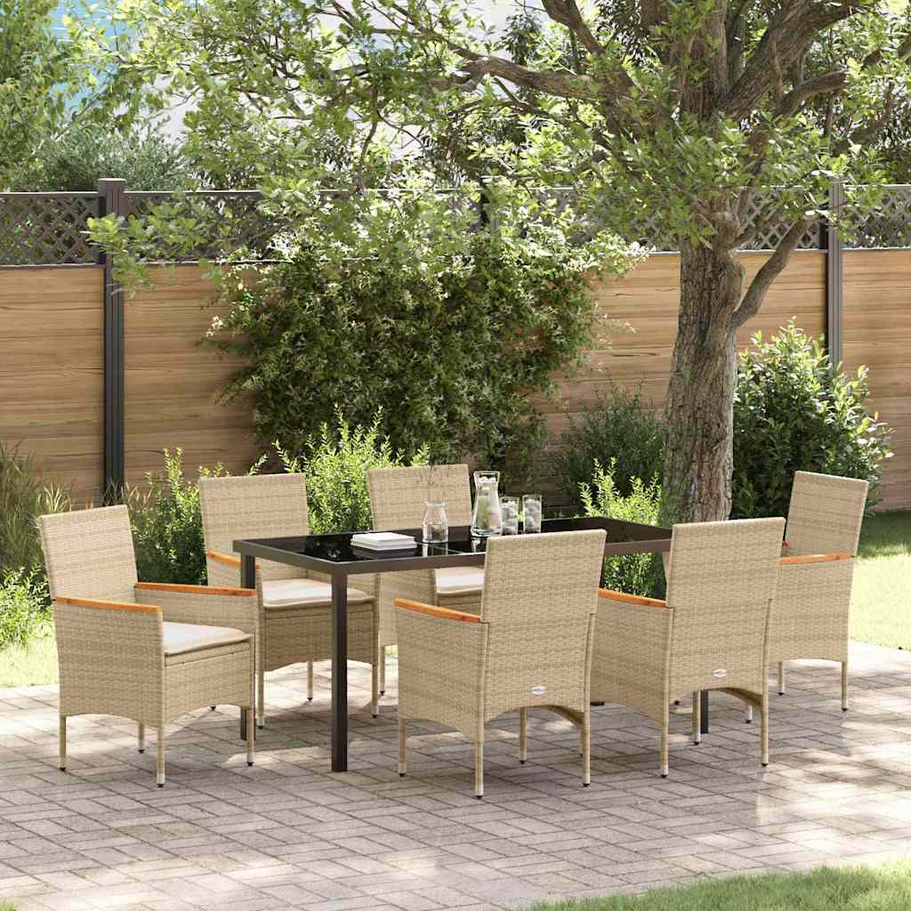 Set da Pranzo per Giardino con cuscino 7 pcs Beige Poly Rattan - homemem39