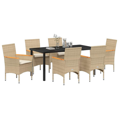 Set da Pranzo per Giardino con cuscino 7 pcs Beige Poly Rattan - homemem39