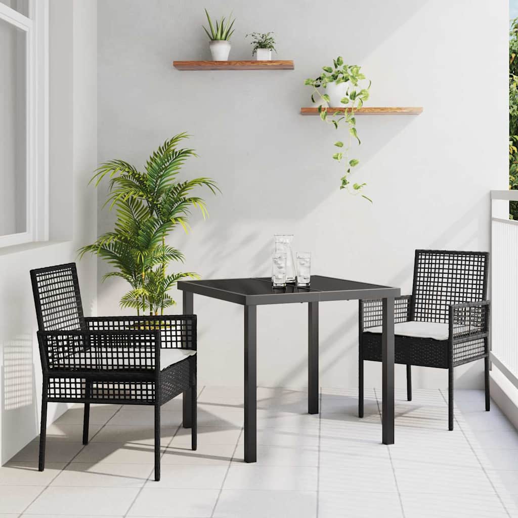 Set da Pranzo per Giardino con cuscino 3 pcs Nero Poly Rattan - homemem39