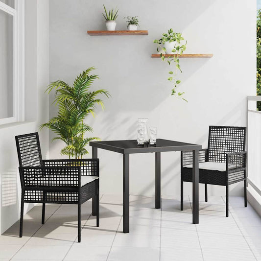 Set da Pranzo per Giardino con cuscino 3 pcs Nero Poly Rattan - homemem39