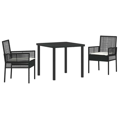 Set da Pranzo per Giardino con cuscino 3 pcs Nero Poly Rattan - homemem39