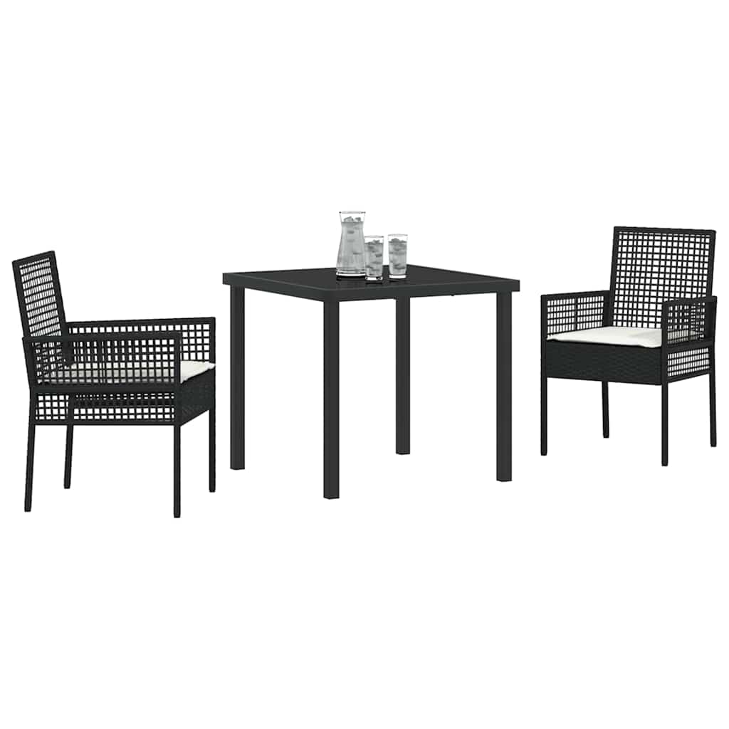 Set da Pranzo per Giardino con cuscino 3 pcs Nero Poly Rattan - homemem39