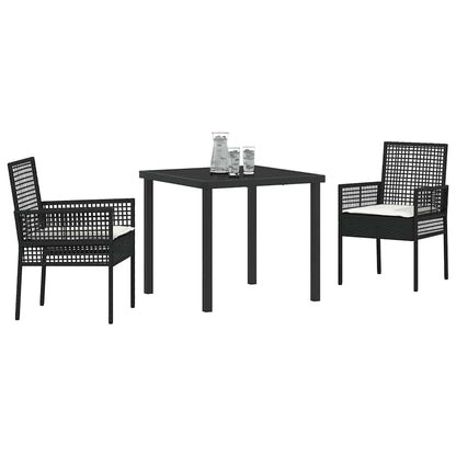 Set da Pranzo per Giardino con cuscino 3 pcs Nero Poly Rattan - homemem39