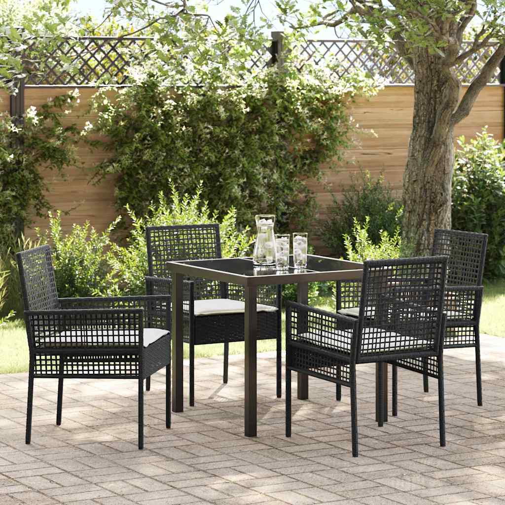 Set da Pranzo per Giardino con cuscino 5 pcs Nero Poly Rattan - homemem39