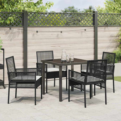 Set da Pranzo per Giardino con cuscino 5 pcs Nero Poly Rattan - homemem39