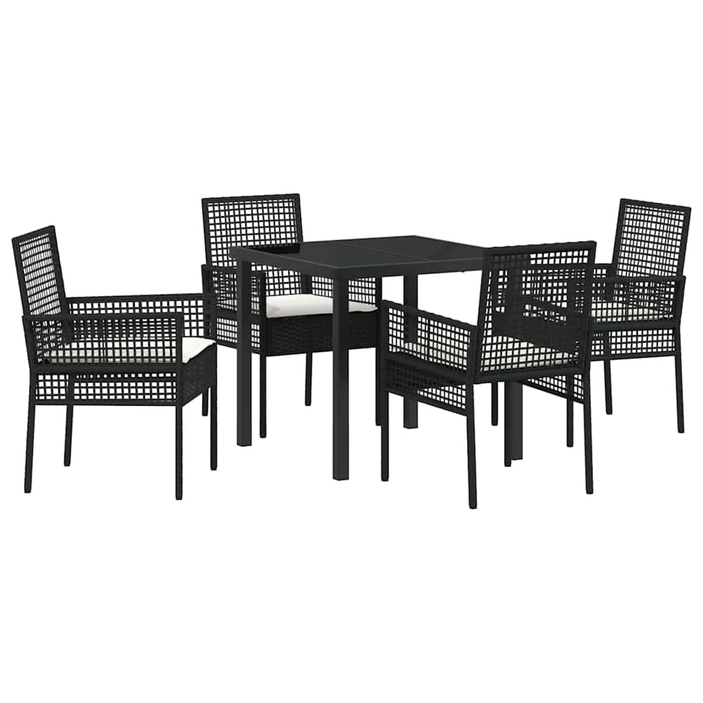 Set da Pranzo per Giardino con cuscino 5 pcs Nero Poly Rattan - homemem39