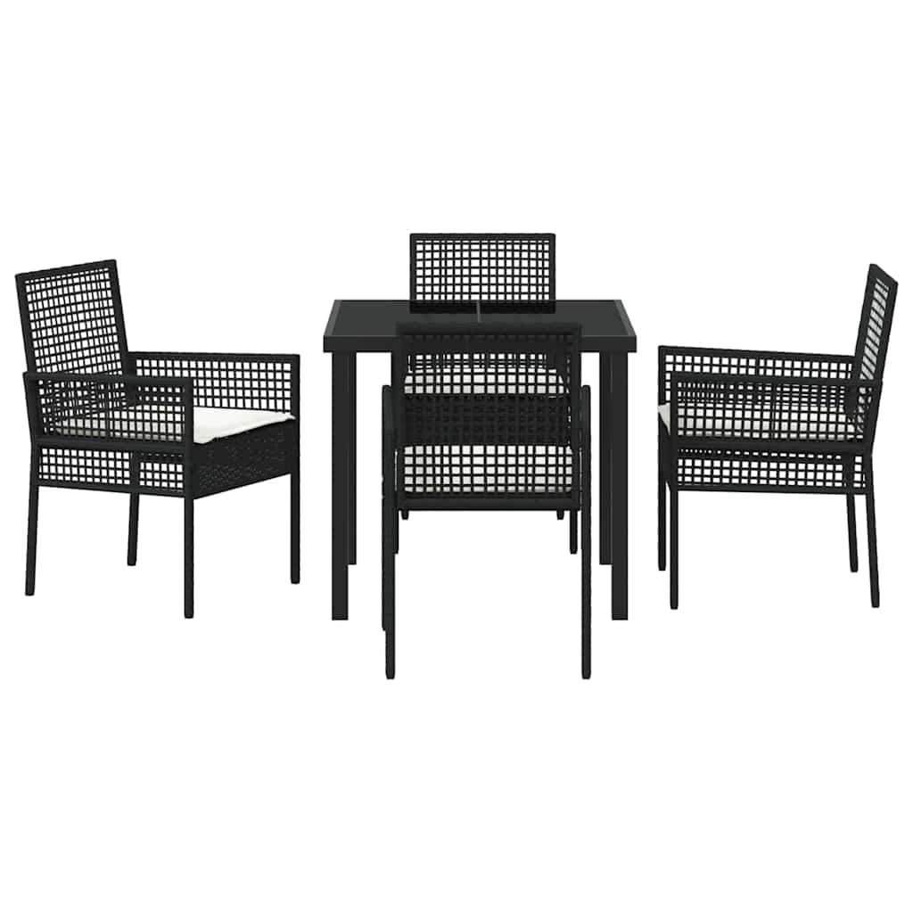 Set da Pranzo per Giardino con cuscino 5 pcs Nero Poly Rattan - homemem39