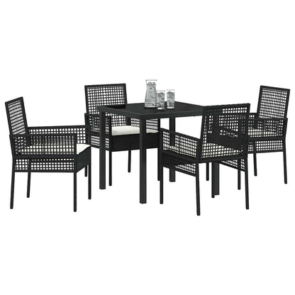 Set da Pranzo per Giardino con cuscino 5 pcs Nero Poly Rattan - homemem39