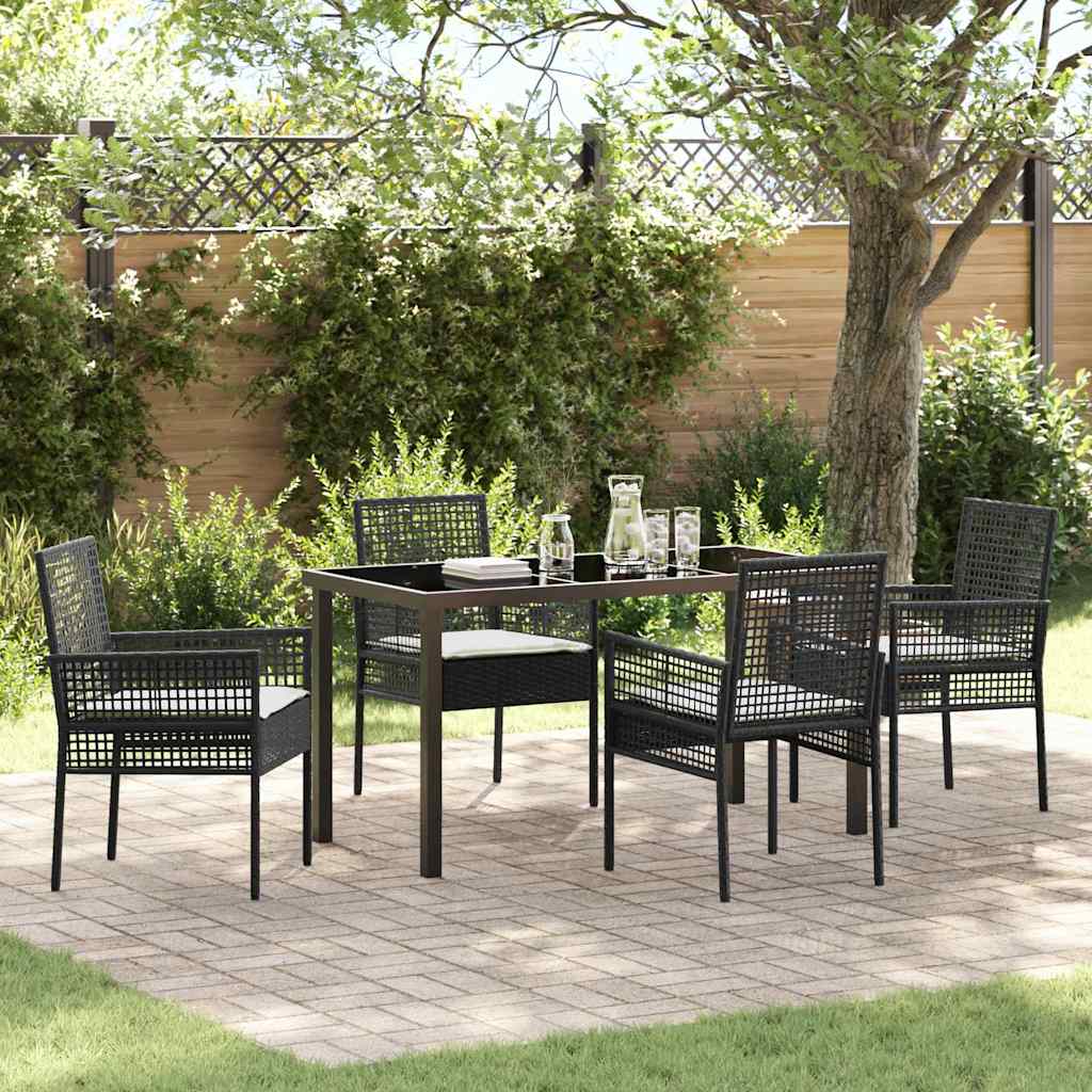 Set da Pranzo per Giardino con cuscino 5 pcs Nero Poly Rattan - homemem39
