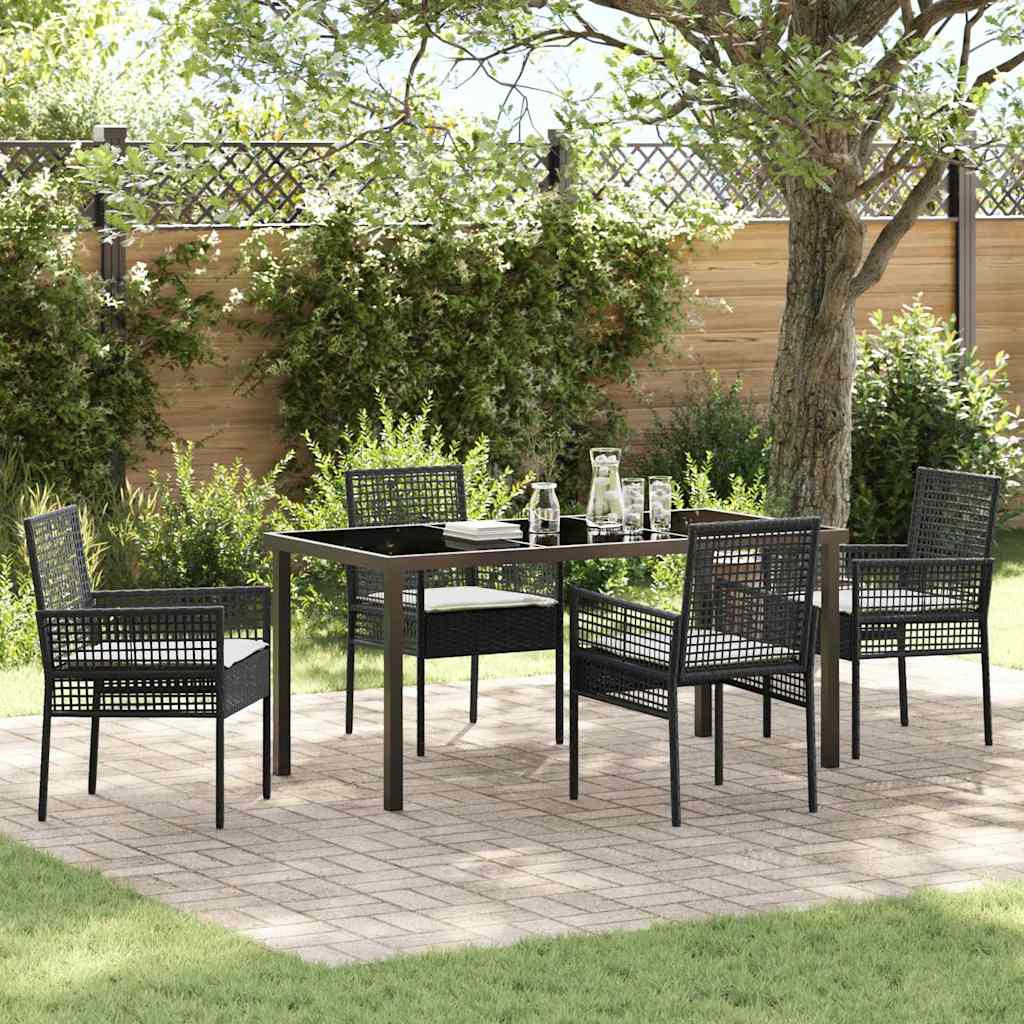 Set da Pranzo per Giardino con cuscino 5 pcs Nero Poly Rattan - homemem39