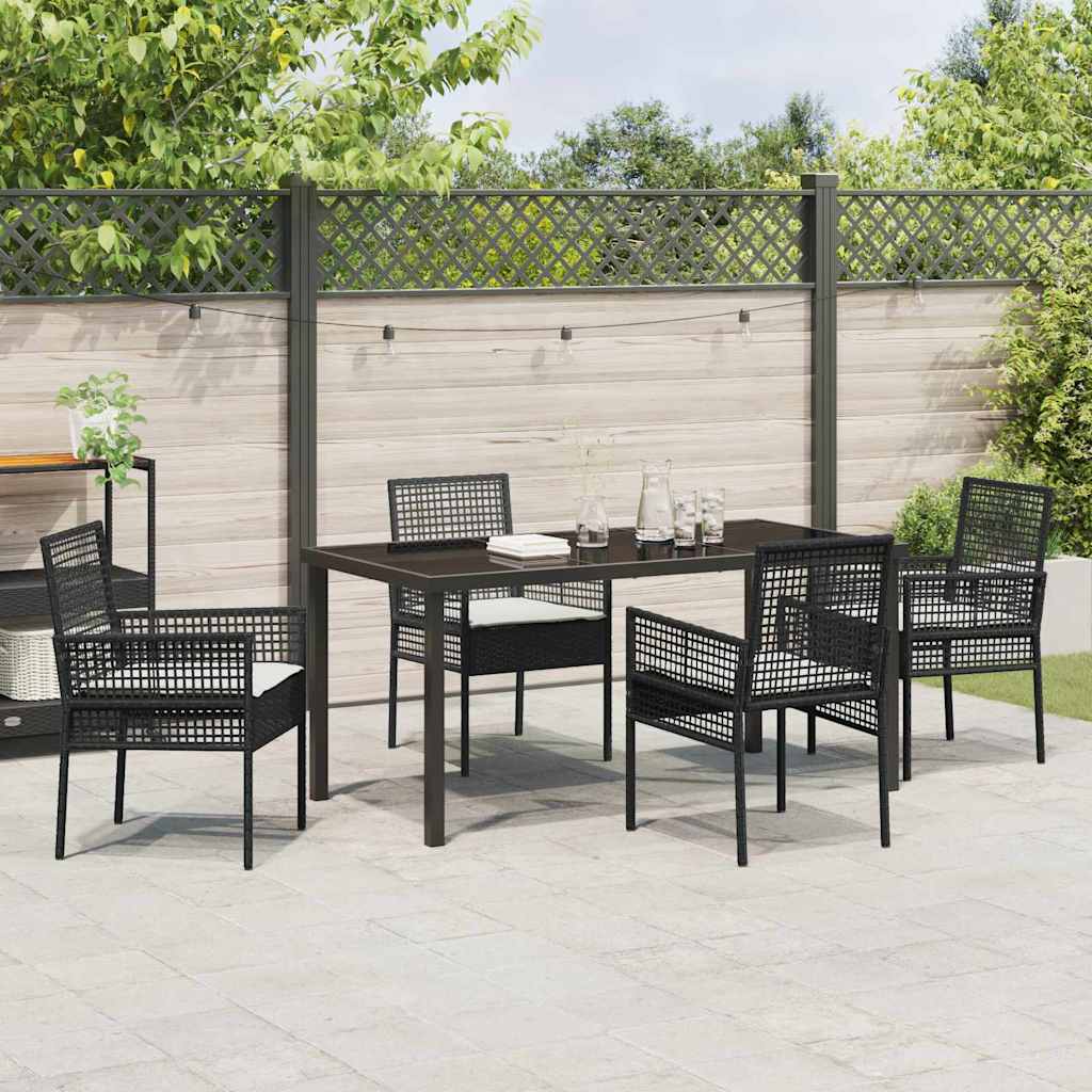 Set da Pranzo per Giardino con cuscino 5 pcs Nero Poly Rattan - homemem39