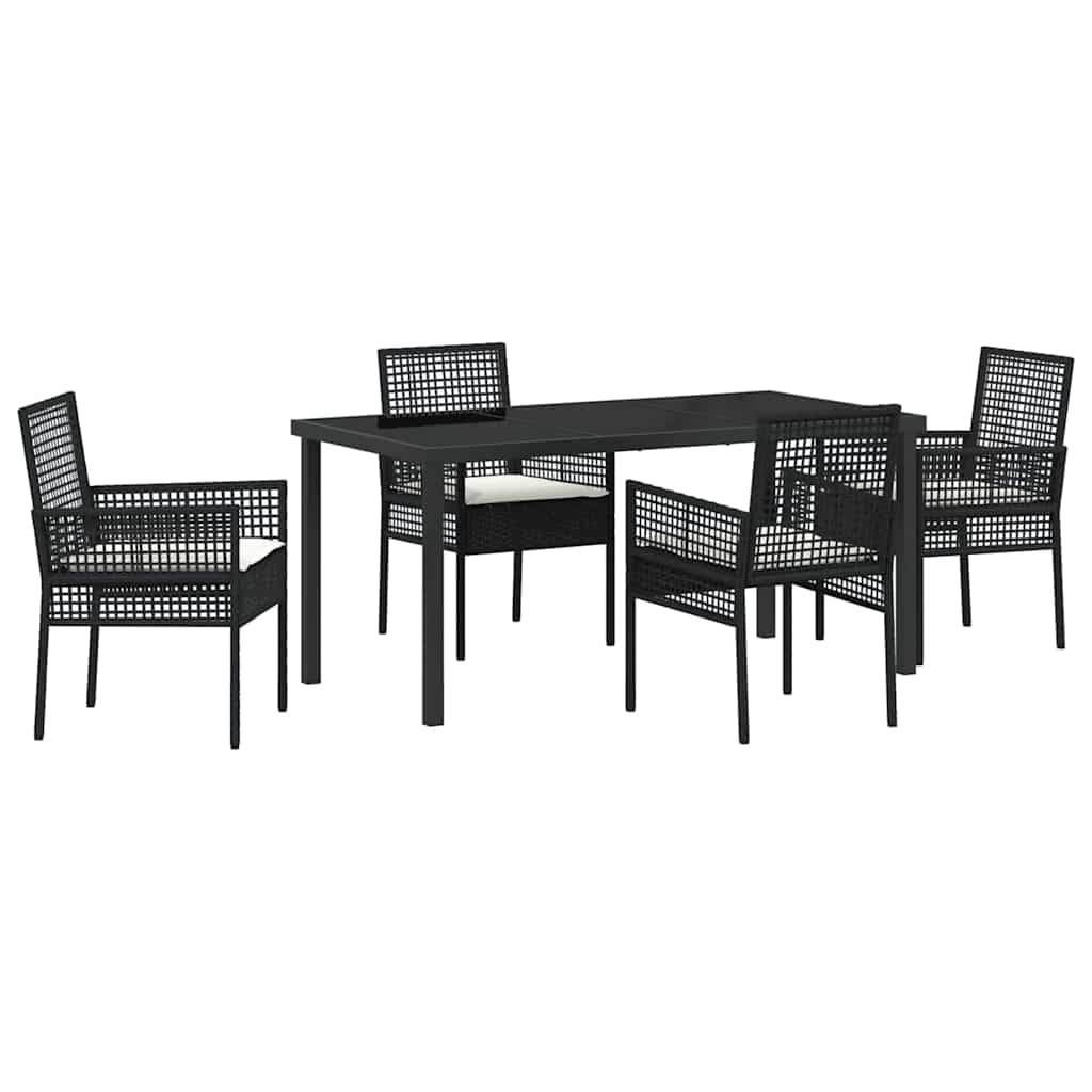 Set da Pranzo per Giardino con cuscino 5 pcs Nero Poly Rattan - homemem39