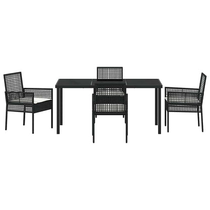 Set da Pranzo per Giardino con cuscino 5 pcs Nero Poly Rattan - homemem39