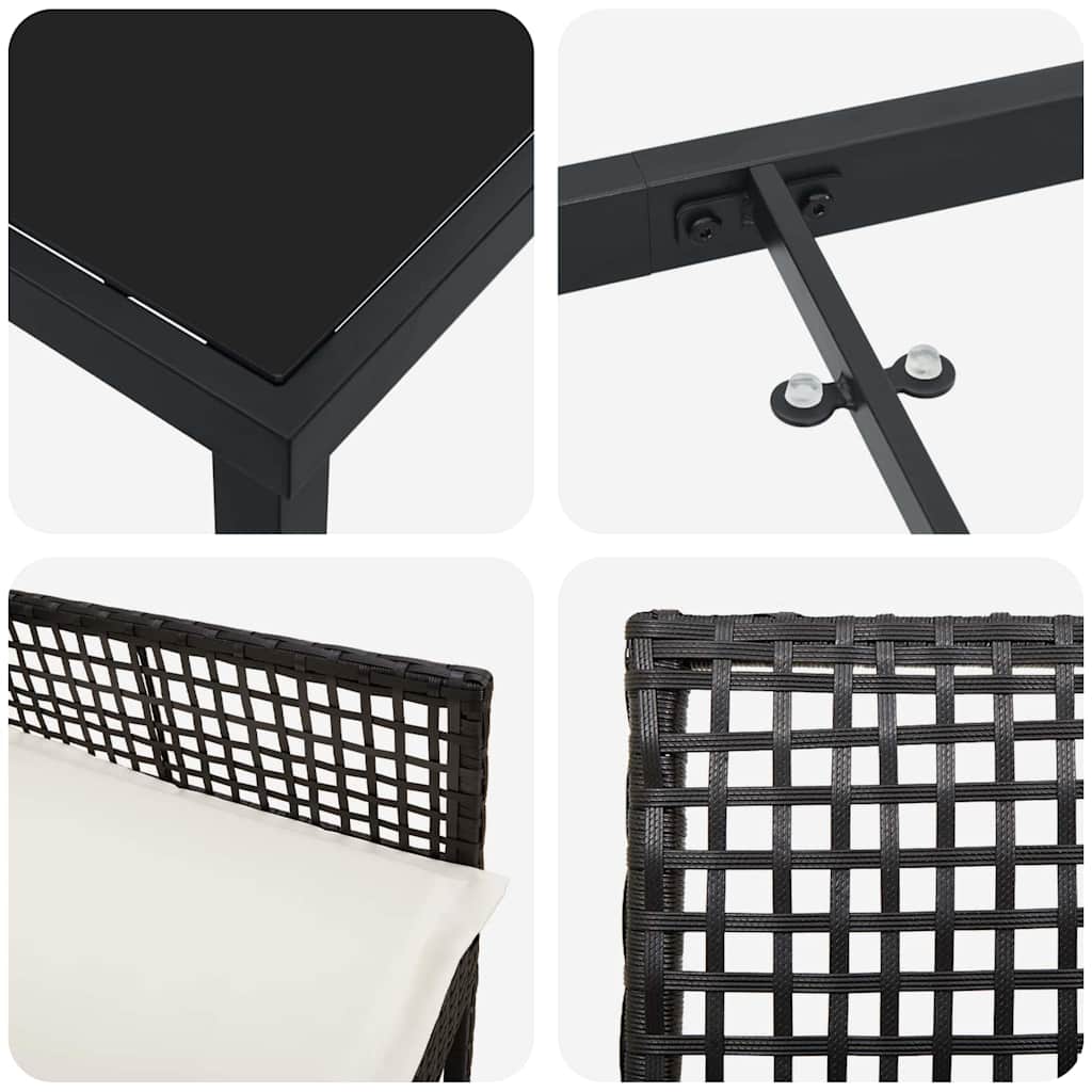 Set da Pranzo per Giardino con cuscino 7 pcs Nero Poly Rattan - homemem39