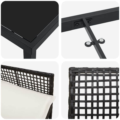 Set da Pranzo per Giardino con cuscino 7 pcs Nero Poly Rattan - homemem39