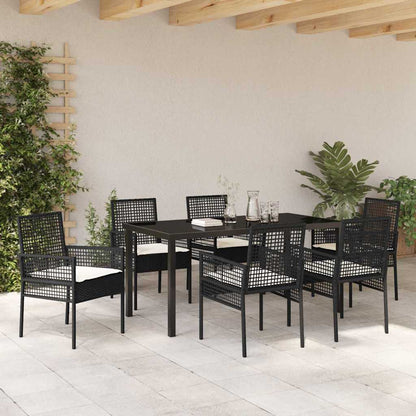 Set da Pranzo per Giardino con cuscino 7 pcs Nero Poly Rattan - homemem39