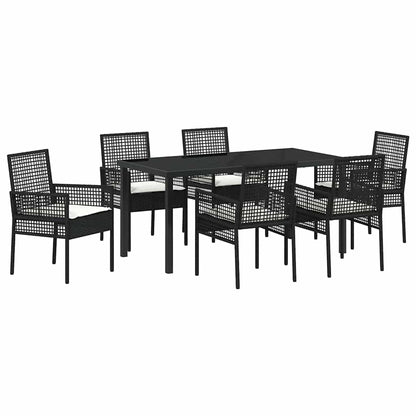 Set da Pranzo per Giardino con cuscino 7 pcs Nero Poly Rattan - homemem39