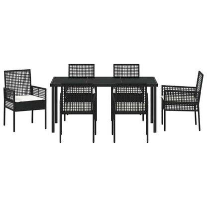 Set da Pranzo per Giardino con cuscino 7 pcs Nero Poly Rattan - homemem39