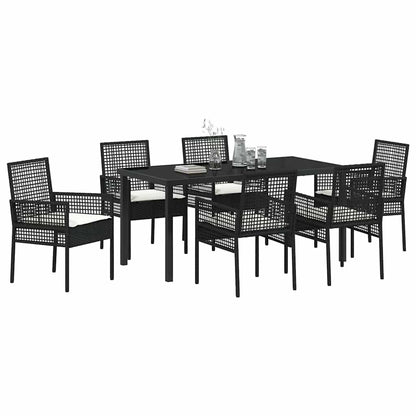 Set da Pranzo per Giardino con cuscino 7 pcs Nero Poly Rattan - homemem39