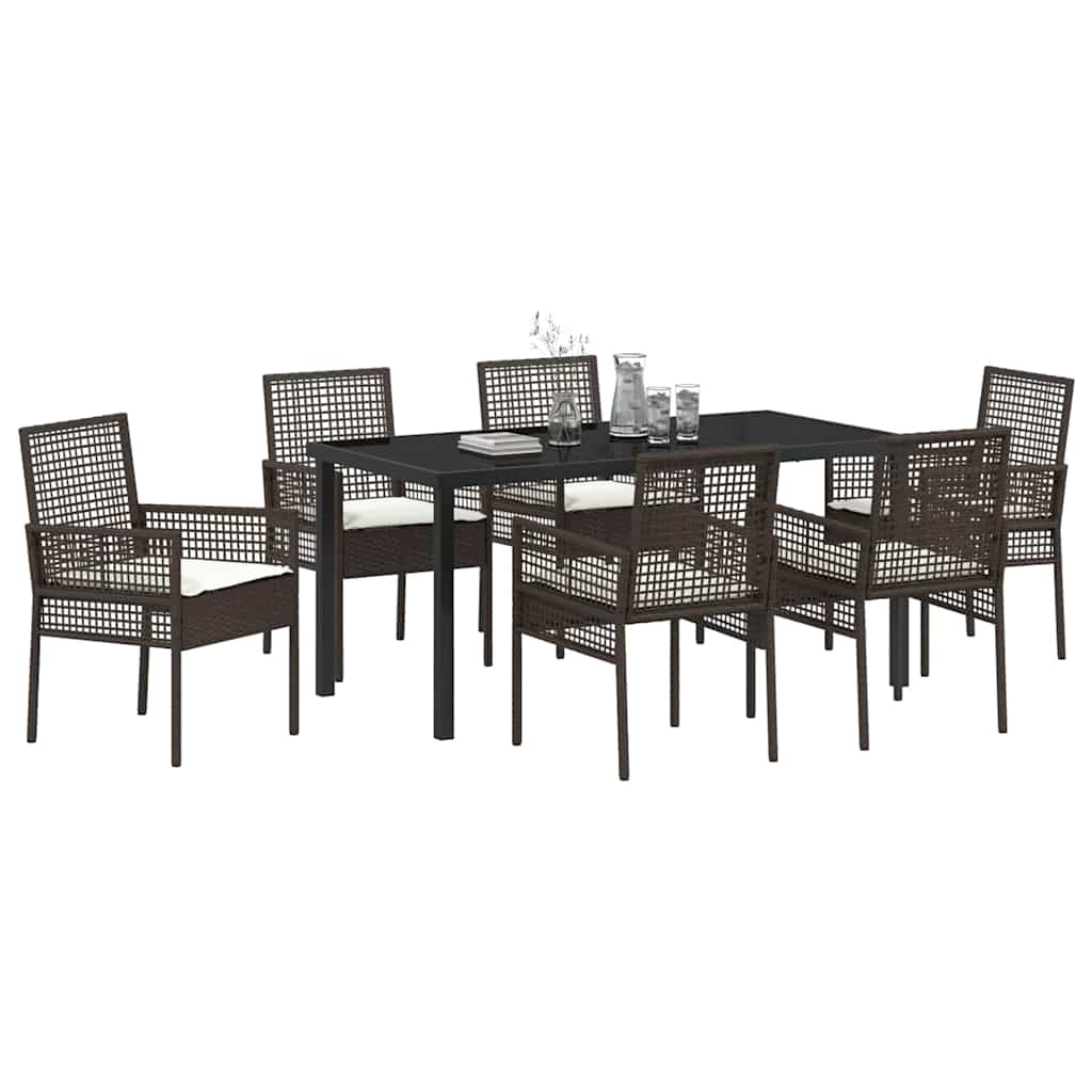 Set da Pranzo per Giardino 7 pcs Marrone Poly Rattan - homemem39