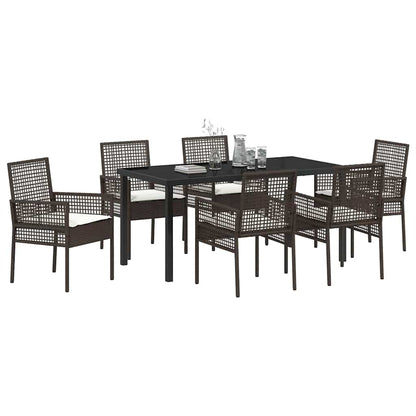 Set da Pranzo per Giardino 7 pcs Marrone Poly Rattan - homemem39