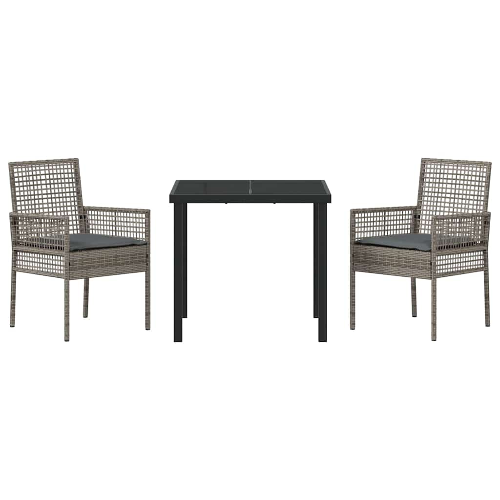 Set da Pranzo per Giardino con cuscino 3 pcs Grigio Poly Rattan - homemem39