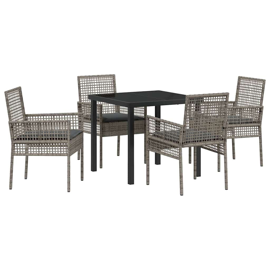 Set da Pranzo per Giardino con cuscino 5 pcs Grigio Poly Rattan - homemem39