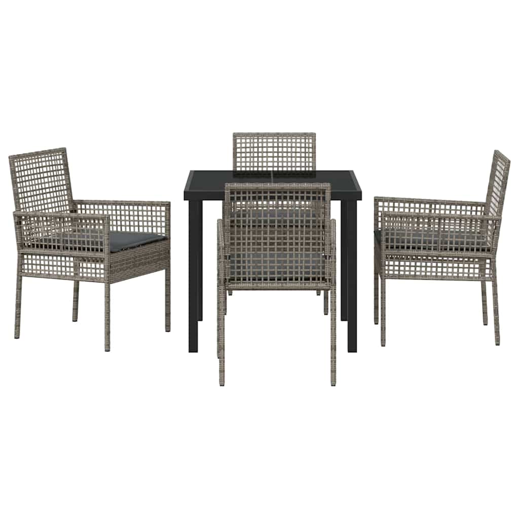 Set da Pranzo per Giardino con cuscino 5 pcs Grigio Poly Rattan - homemem39