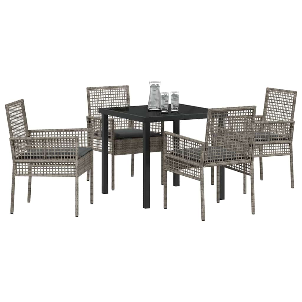Set da Pranzo per Giardino con cuscino 5 pcs Grigio Poly Rattan - homemem39