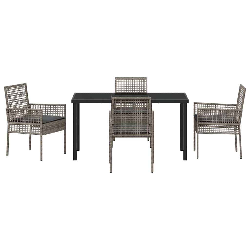 Set da Pranzo per Giardino con cuscino 5 pcs Grigio Poly Rattan - homemem39