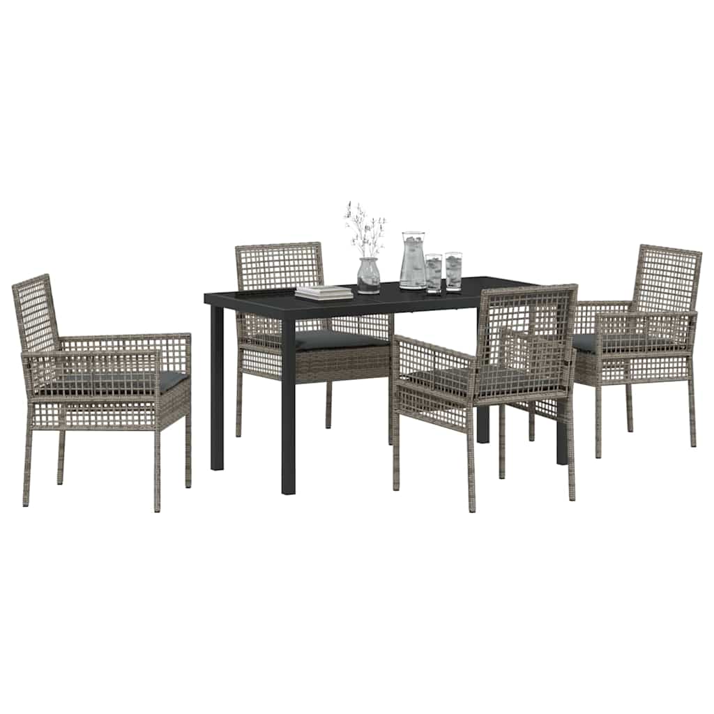Set da Pranzo per Giardino con cuscino 5 pcs Grigio Poly Rattan - homemem39