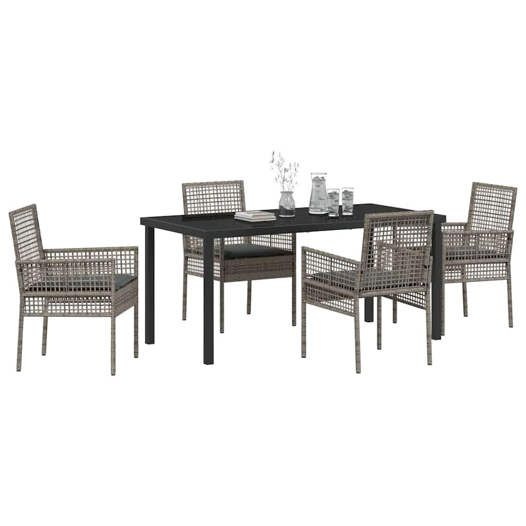 Set da Pranzo per Giardino con cuscino 5 pcs Grigio Poly Rattan - homemem39