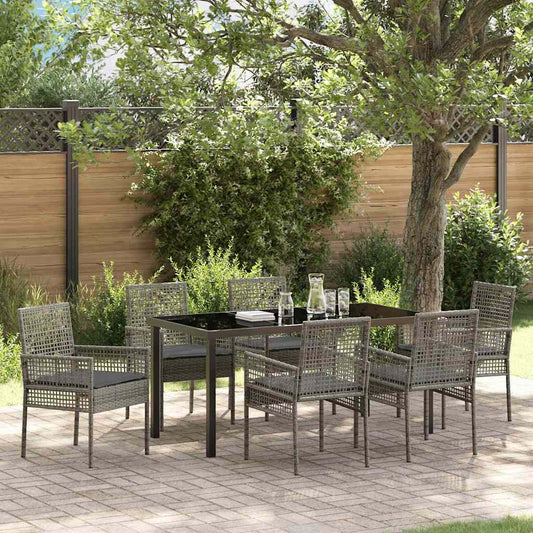 Set da Pranzo per Giardino con cuscino 7 pcs Grigio Poly Rattan - homemem39