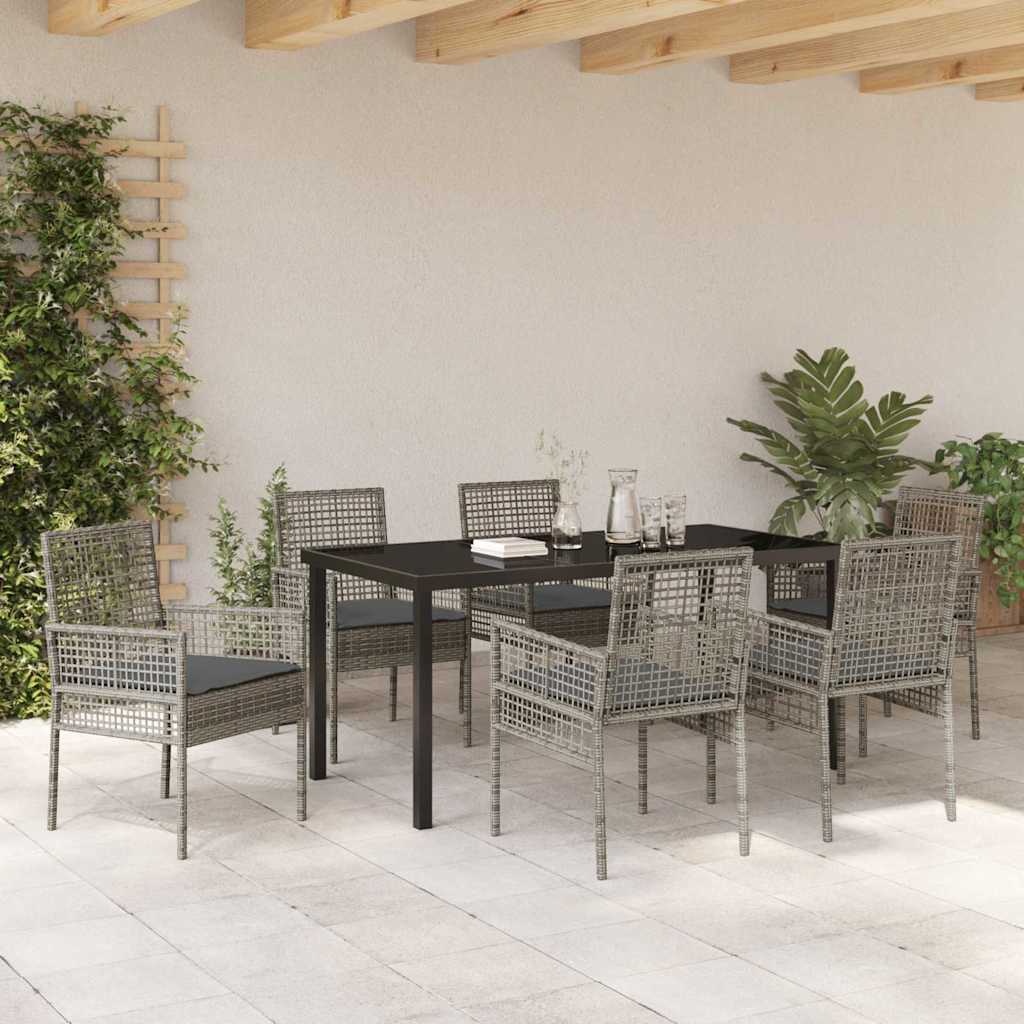 Set da Pranzo per Giardino con cuscino 7 pcs Grigio Poly Rattan - homemem39