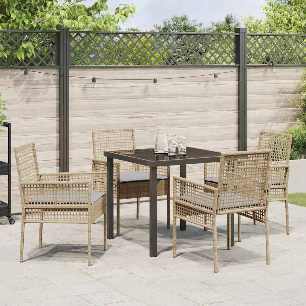 Set da Pranzo per Giardino con cuscino 5 pcs Beige Poly Rattan - homemem39