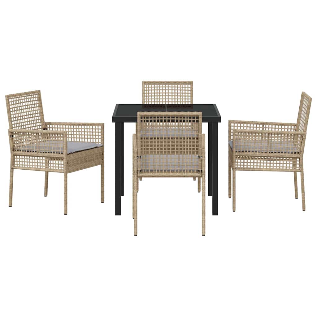 Set da Pranzo per Giardino con cuscino 5 pcs Beige Poly Rattan - homemem39