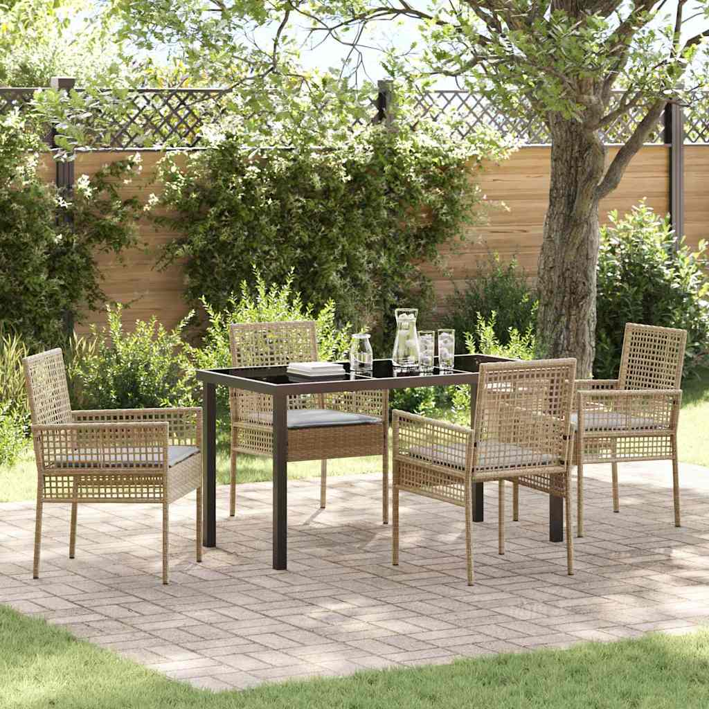 Set da Pranzo per Giardino con cuscino 5 pcs Beige Poly Rattan - homemem39