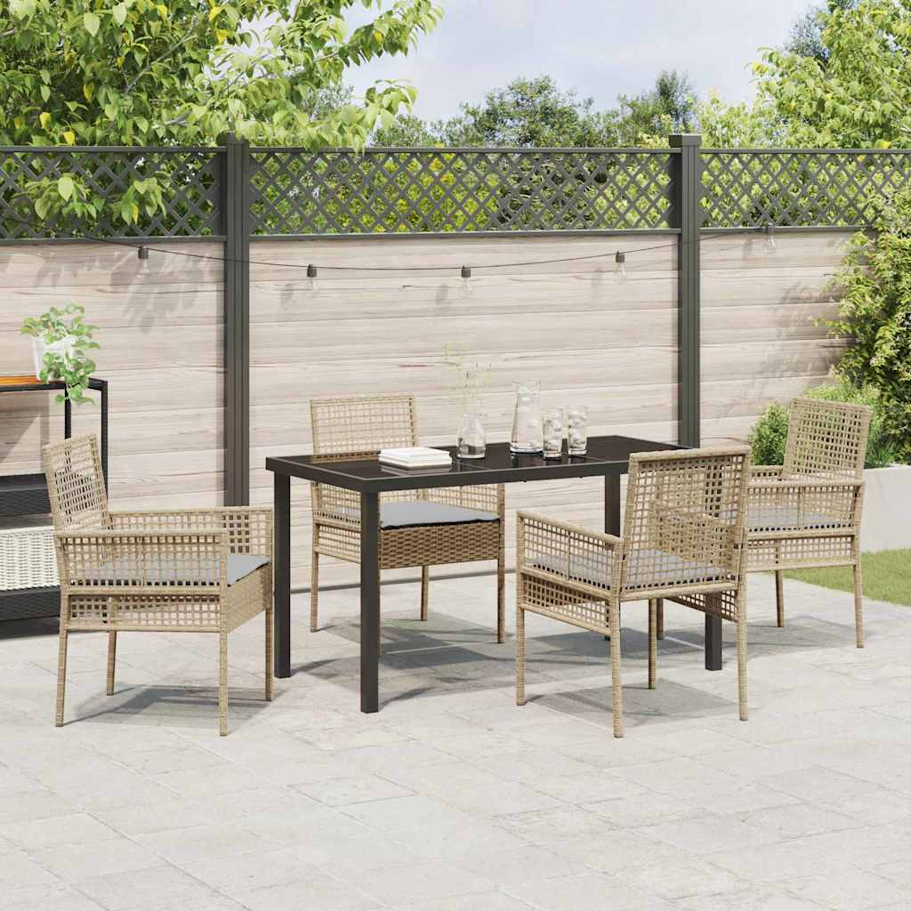 Set da Pranzo per Giardino con cuscino 5 pcs Beige Poly Rattan - homemem39