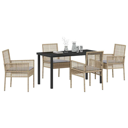 Set da Pranzo per Giardino con cuscino 5 pcs Beige Poly Rattan - homemem39