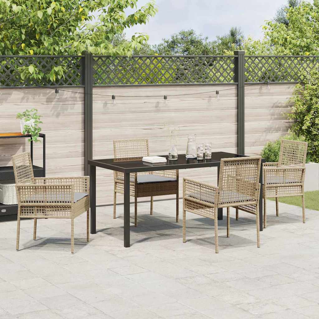 Set da Pranzo per Giardino con cuscino 5 pcs Beige Poly Rattan - homemem39
