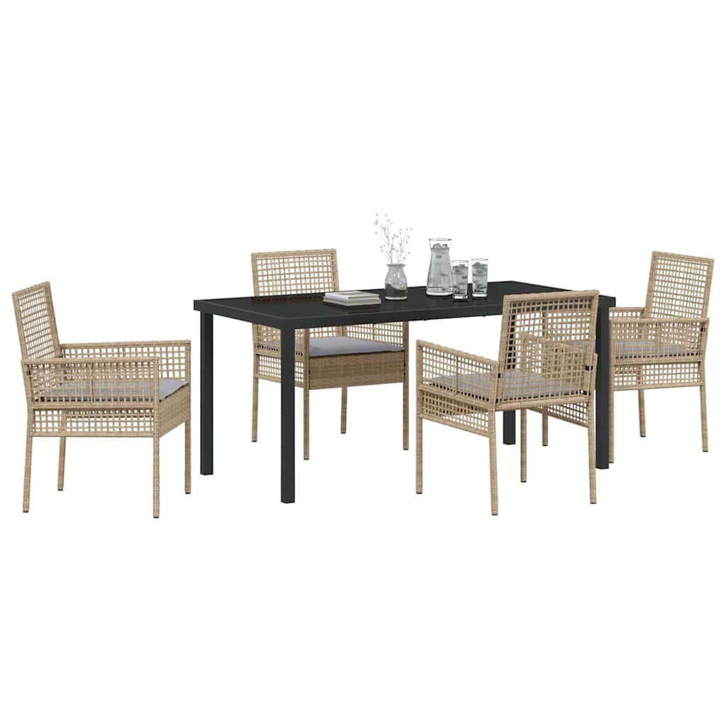Set da Pranzo per Giardino con cuscino 5 pcs Beige Poly Rattan - homemem39