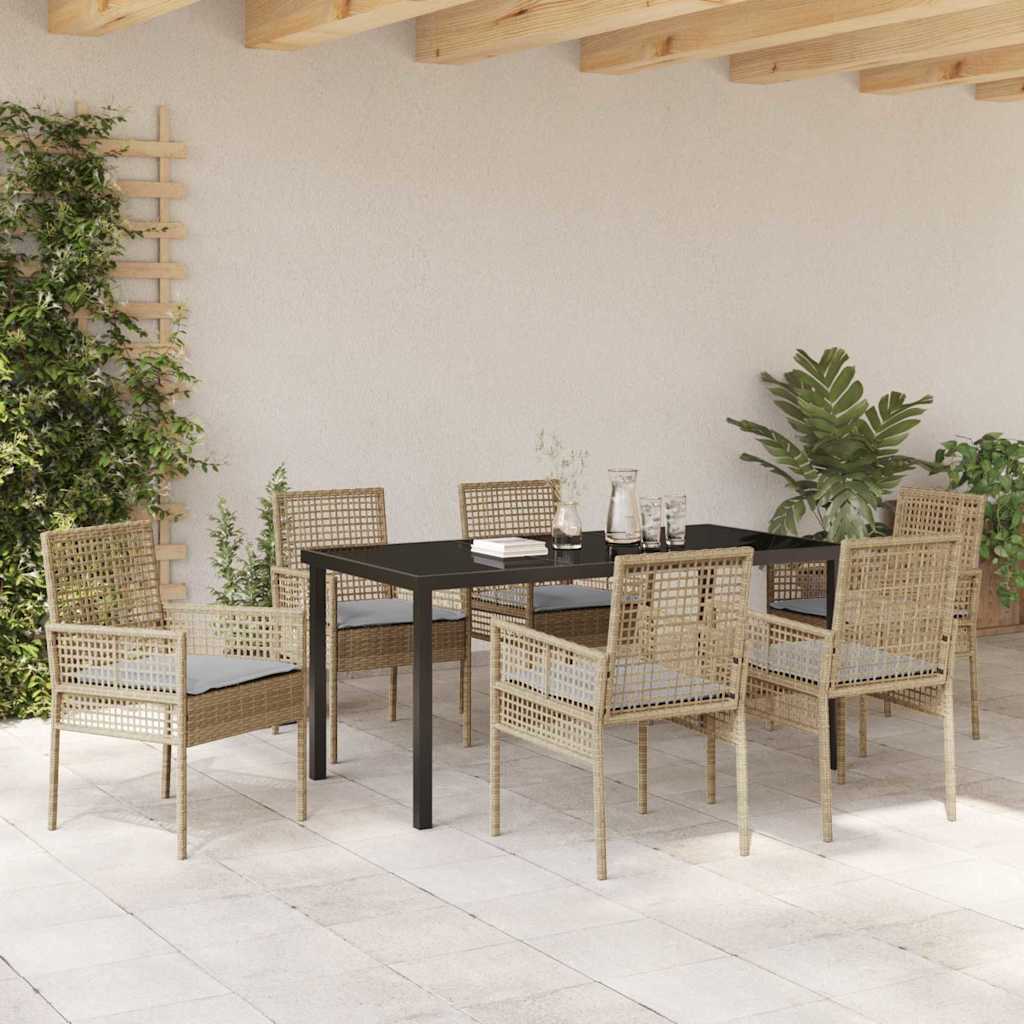 Set da Pranzo per Giardino con cuscino 7 pcs Beige Poly Rattan - homemem39