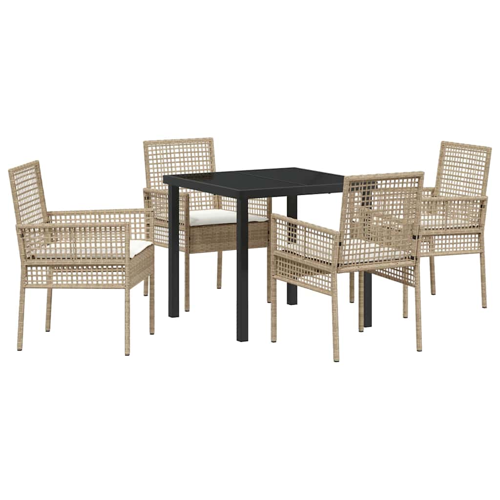 Set da Pranzo per Giardino con cuscino 5 pcs Beige Poly Rattan - homemem39