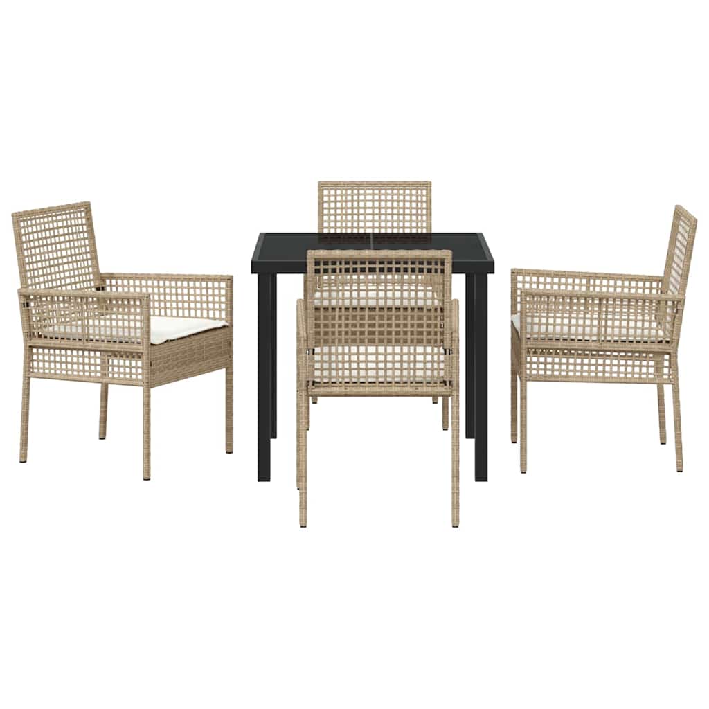 Set da Pranzo per Giardino con cuscino 5 pcs Beige Poly Rattan - homemem39