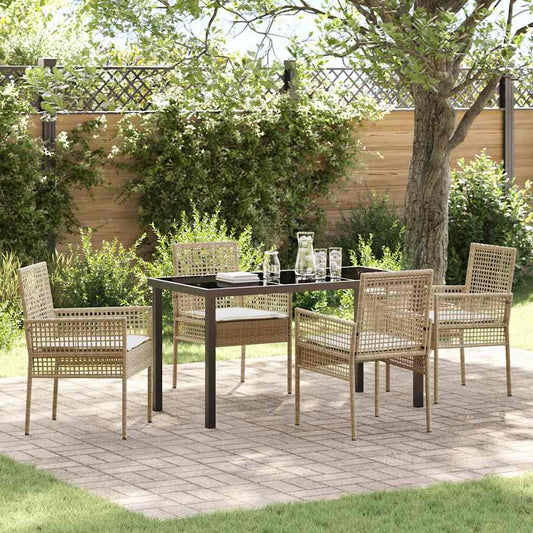 Set da Pranzo per Giardino con cuscino 5 pcs Beige Poly Rattan - homemem39