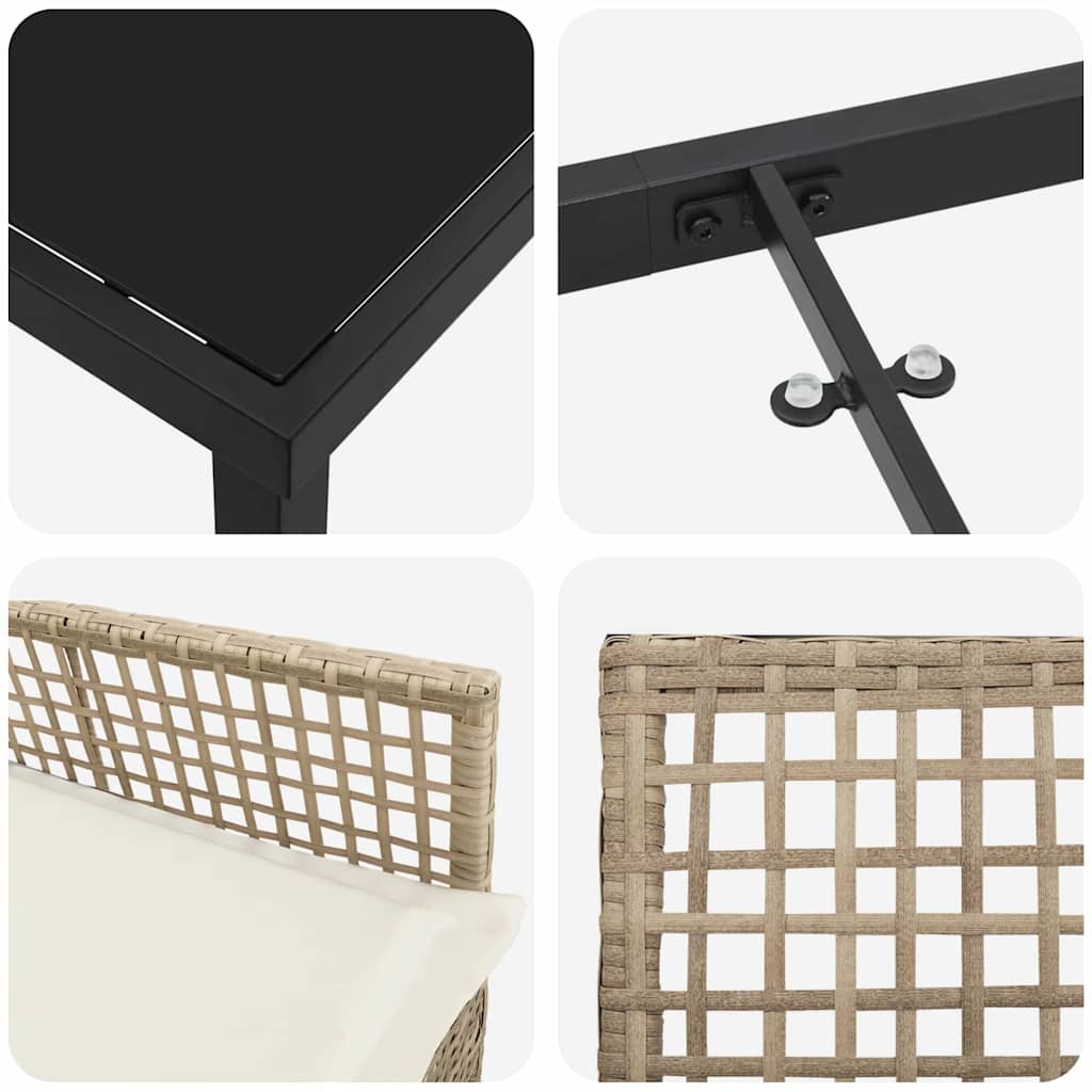 Set da Pranzo per Giardino con cuscino 5 pcs Beige Poly Rattan - homemem39