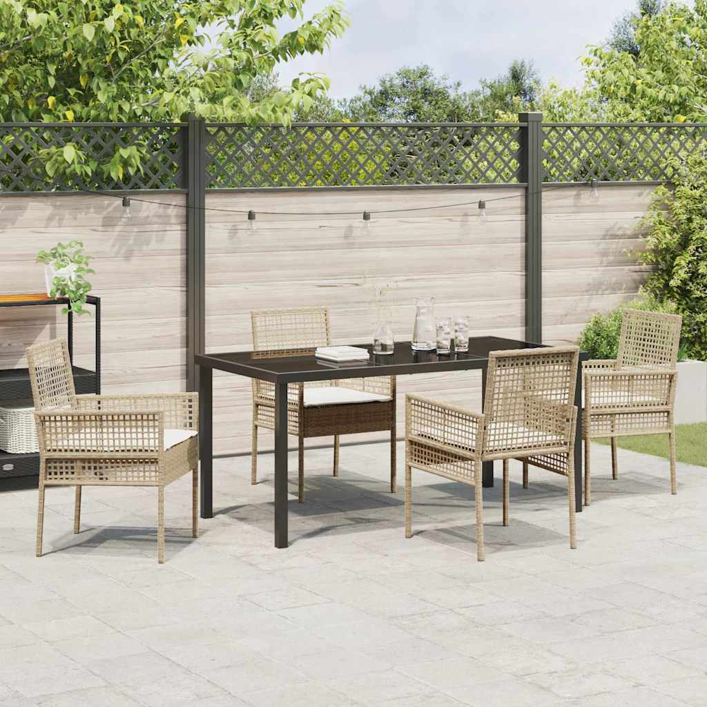 Set da Pranzo per Giardino con cuscino 5 pcs Beige Poly Rattan - homemem39