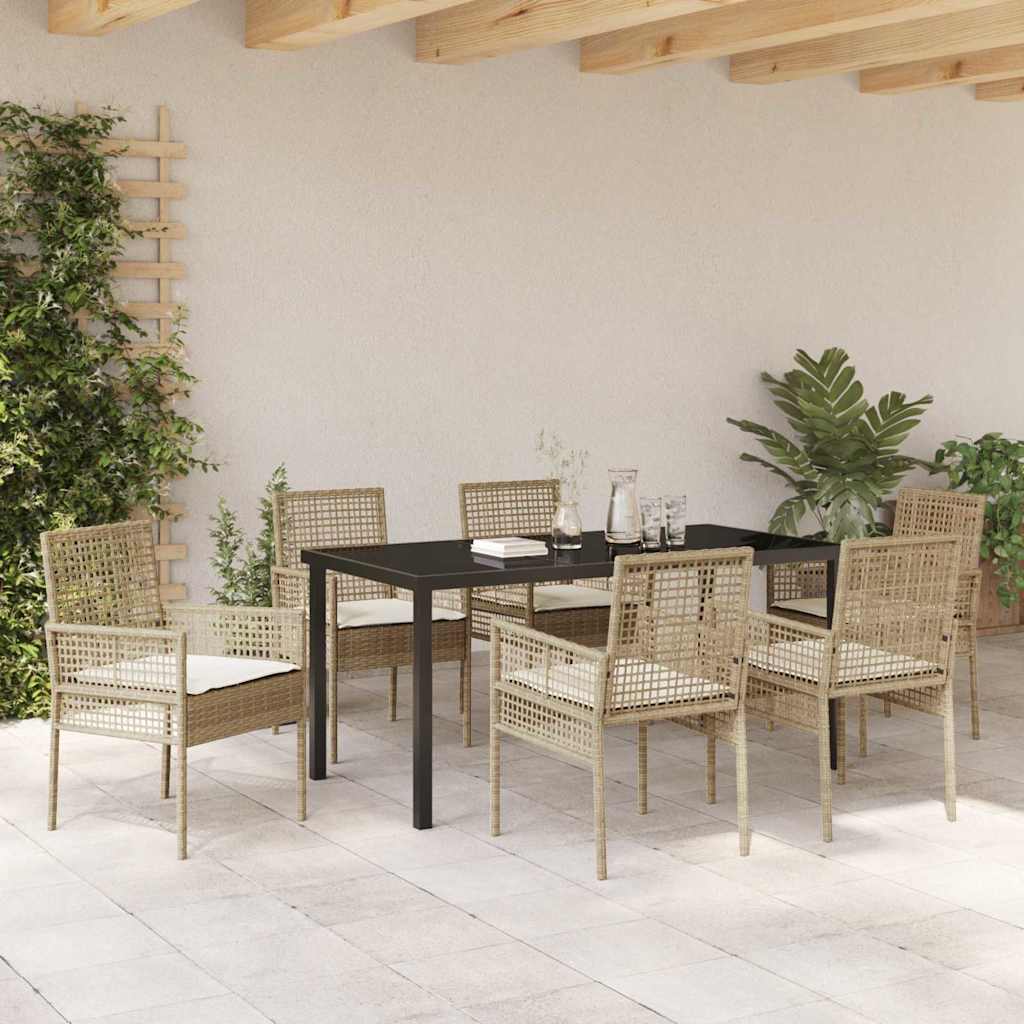 Set da Pranzo per Giardino con cuscino 7 pcs Beige Poly Rattan - homemem39