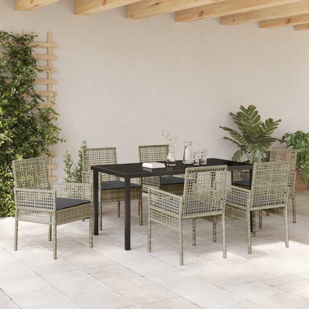 Set da Pranzo per Giardino 7 pcs Grigio chiaro Poly Rattan - homemem39