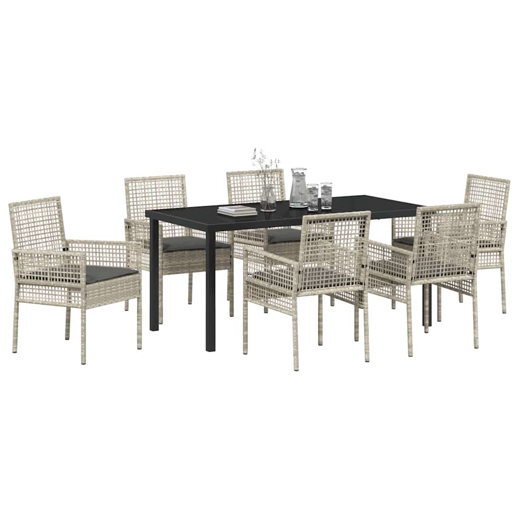 Set da Pranzo per Giardino 7 pcs Grigio chiaro Poly Rattan - homemem39
